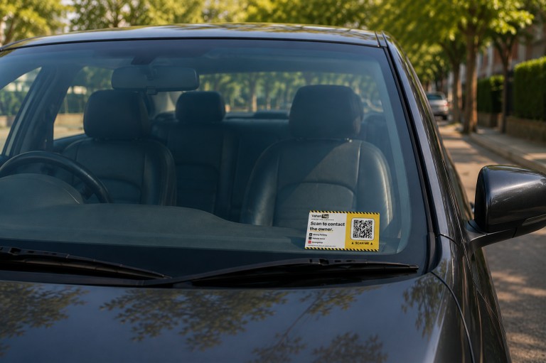 VahanTag sticker placement on front windshield passenger side bottom-left corner
